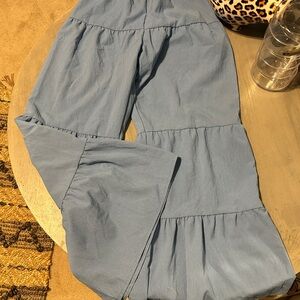 Light Blue Tiered Elastic-Waist Pants